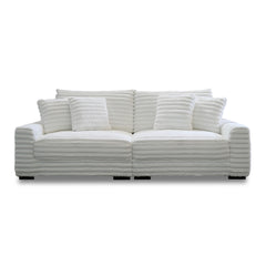 This two-piece Embrace sofa in white is designed to transform your living space into a haven of comfort and style. Made from 100% polyester fabric with a plush, blanket-like texture, it promises ultimate relaxation. The set includes a right arm facing cha