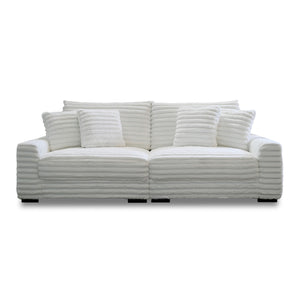 This two-piece Embrace sofa in white is designed to transform your living space into a haven of comfort and style. Made from 100% polyester fabric with a plush, blanket-like texture, it promises ultimate relaxation. The set includes a right arm facing cha