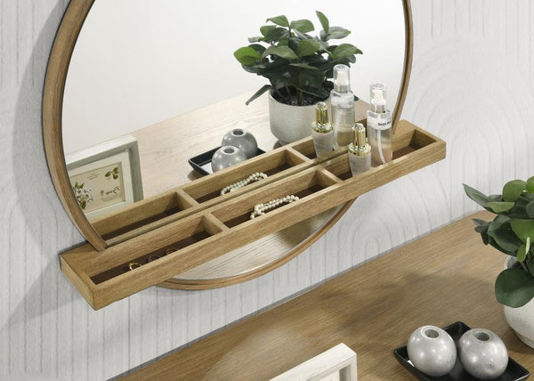 Arini - Round Vanity Wall Mirror With Shelf - Sand Wash