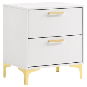 Flank your bedside with this modern glam nightstand. Designed with an elegantly understated, boxy frame, this two-drawer nightstand lends a chic, contemporary aesthetic. Clean lines and a bright, white finish elevate its sophisticated nature. Fastened to 