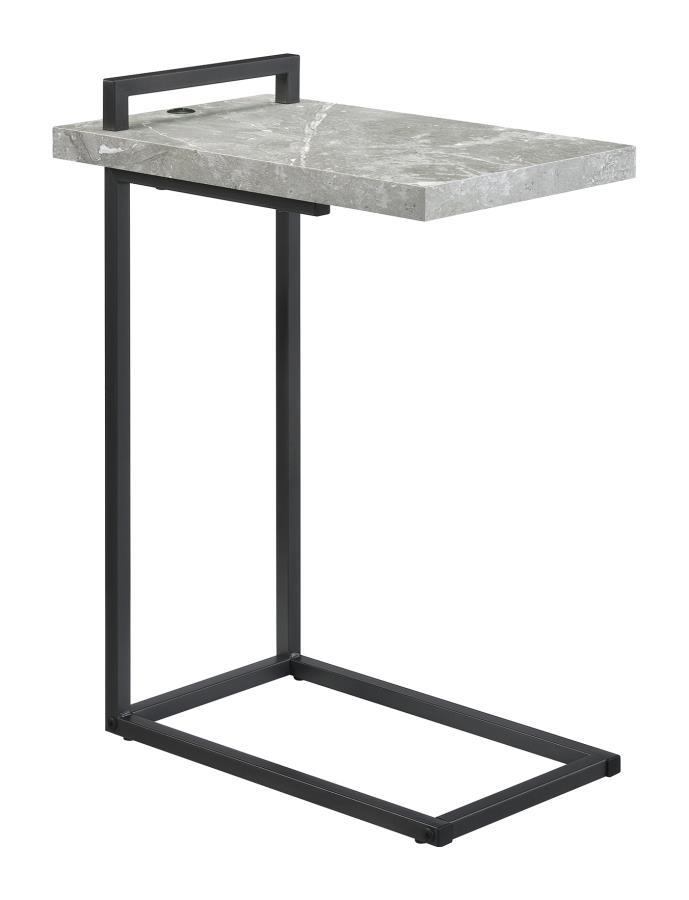 Earthy and modern, this accent table features a floating tabletop design and a minimal C-shaped silhouette. With a flush base that slips beneath seating, slide this table up to reach for refreshments or keep a handheld device close at hand. The sturdy ste