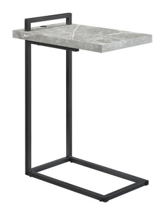 Earthy and modern, this accent table features a floating tabletop design and a minimal C-shaped silhouette. With a flush base that slips beneath seating, slide this table up to reach for refreshments or keep a handheld device close at hand. The sturdy ste