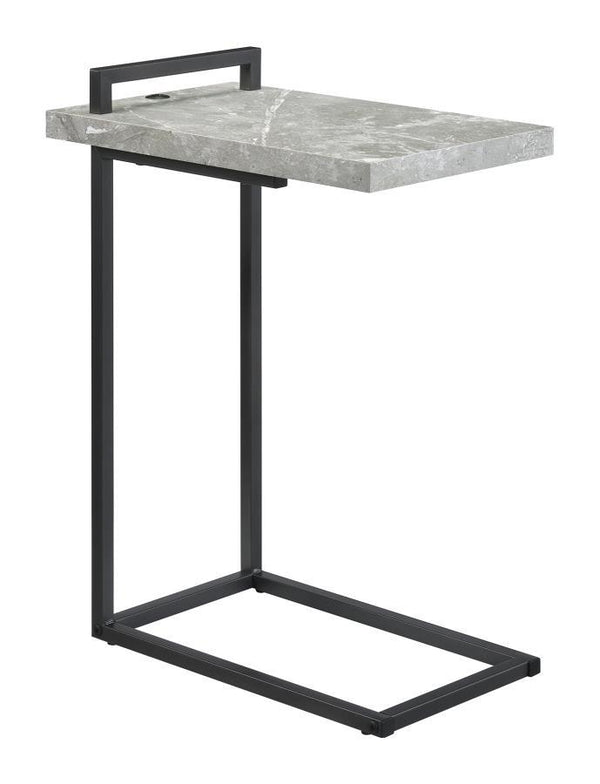 Earthy and modern, this accent table features a floating tabletop design and a minimal C-shaped silhouette. With a flush base that slips beneath seating, slide this table up to reach for refreshments or keep a handheld device close at hand. The sturdy ste