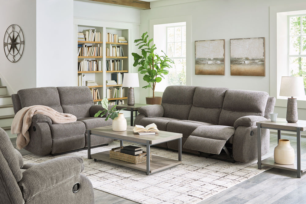 Craving a simple spot to relax and recharge? This reclining set encourages you to take a break from the everyday grind. Its contemporary bustle back and versatile hue bring stylishly soft comfort to a seating area. And when youâ€™re ready to recline, the 