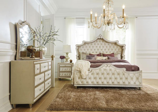 Antonella - 7-Drawer Upholstered Dresser - Ivory And Camel