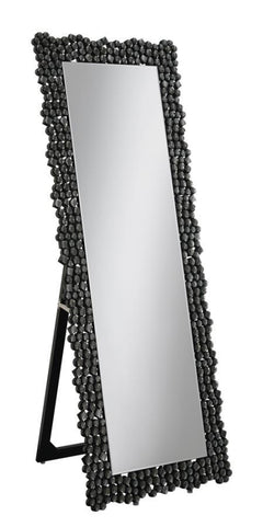 This standing mirror brings bold dimension and sparkle with its dramatic frame of faceted acrylic crystals. Designed to stand freely with an integrated easel back, it delivers a full-length view while doubling as a decorative statement. The crystal-like a