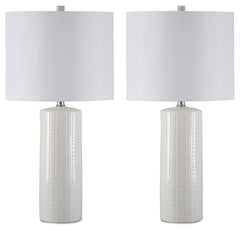 Its base teeming with texture, this ceramic table lamp proves that a monochromatic design can still be visually interesting. The clean lines and crisp finish are quintessential contemporary.<br><br><b>Additional Dimensions</b><br><ul><li>Shade: 0-"</li><l