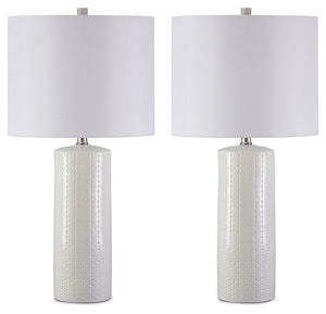 Its base teeming with texture, this ceramic table lamp proves that a monochromatic design can still be visually interesting. The clean lines and crisp finish are quintessential contemporary.<br><br><b>Additional Dimensions</b><br><ul><li>Shade: 0-"</li><l