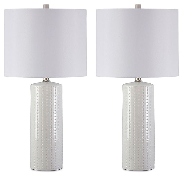 Its base teeming with texture, this ceramic table lamp proves that a monochromatic design can still be visually interesting. The clean lines and crisp finish are quintessential contemporary.<br><br><b>Additional Dimensions</b><br><ul><li>Shade: 0-"</li><l