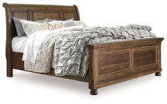 A fresh, new take on traditional style. This queen sleigh bed meets todayâ€™s design tastes with beauty and grace. Tobacco brown finish allows the natural grain of the Acacia veneers to show through in an organic way. Profiled crown moulding adds depth to