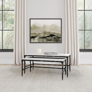  or separate them to function as a versatile accent table. Each low table includes a genuine marble surface and an antique black iron frame