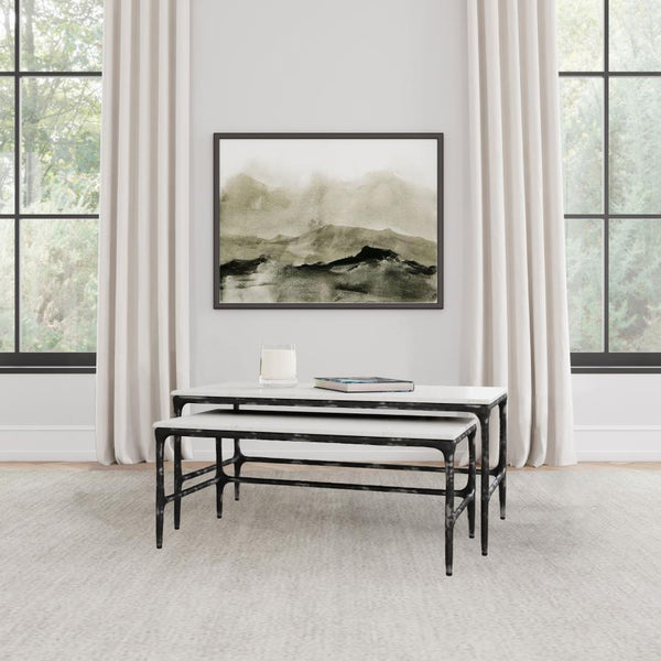  or separate them to function as a versatile accent table. Each low table includes a genuine marble surface and an antique black iron frame