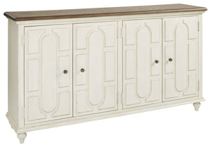 Whether your style is cottage chic, boho inspired or uniquely eclectic, this accent cabinet is sure to look right at home. Standout elements include raised panel door fronts that are a work of art. Wonderfully timeworn in antique white, this 4-door cabine