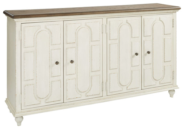 Whether your style is cottage chic, boho inspired or uniquely eclectic, this accent cabinet is sure to look right at home. Standout elements include raised panel door fronts that are a work of art. Wonderfully timeworn in antique white, this 4-door cabine