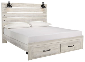 Cambeck - Whitewash - King Panel Bed with 2 Storage Drawers