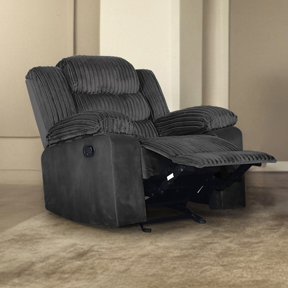 The Willow Recliner combines quality construction and modern comfort for a superior relaxation experience. Built with hardwood and plywood frames and sturdy motion mechanisms for durability. Ultra-soft gray 100% polyester fabric offers a luxurious, blanke