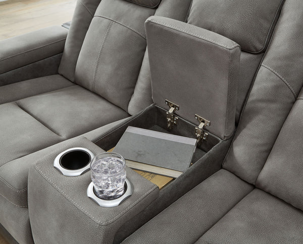Next-Gen Durapella - Slate - Power Reclining Loveseat with Console/Adj Headrest