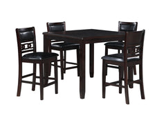 Complete your dining space with the New Classic Furniture Gia 5-Piece Wood Square Counter Dining Set, a harmonious blend of durability and beauty. Crafted from solid Rubberwood and Mindi veneers, this set is designed to withstand the test of time. The dee