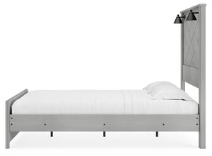 Cottonburg - Light Gray / White - Queen Panel Bed with Sconce Lights