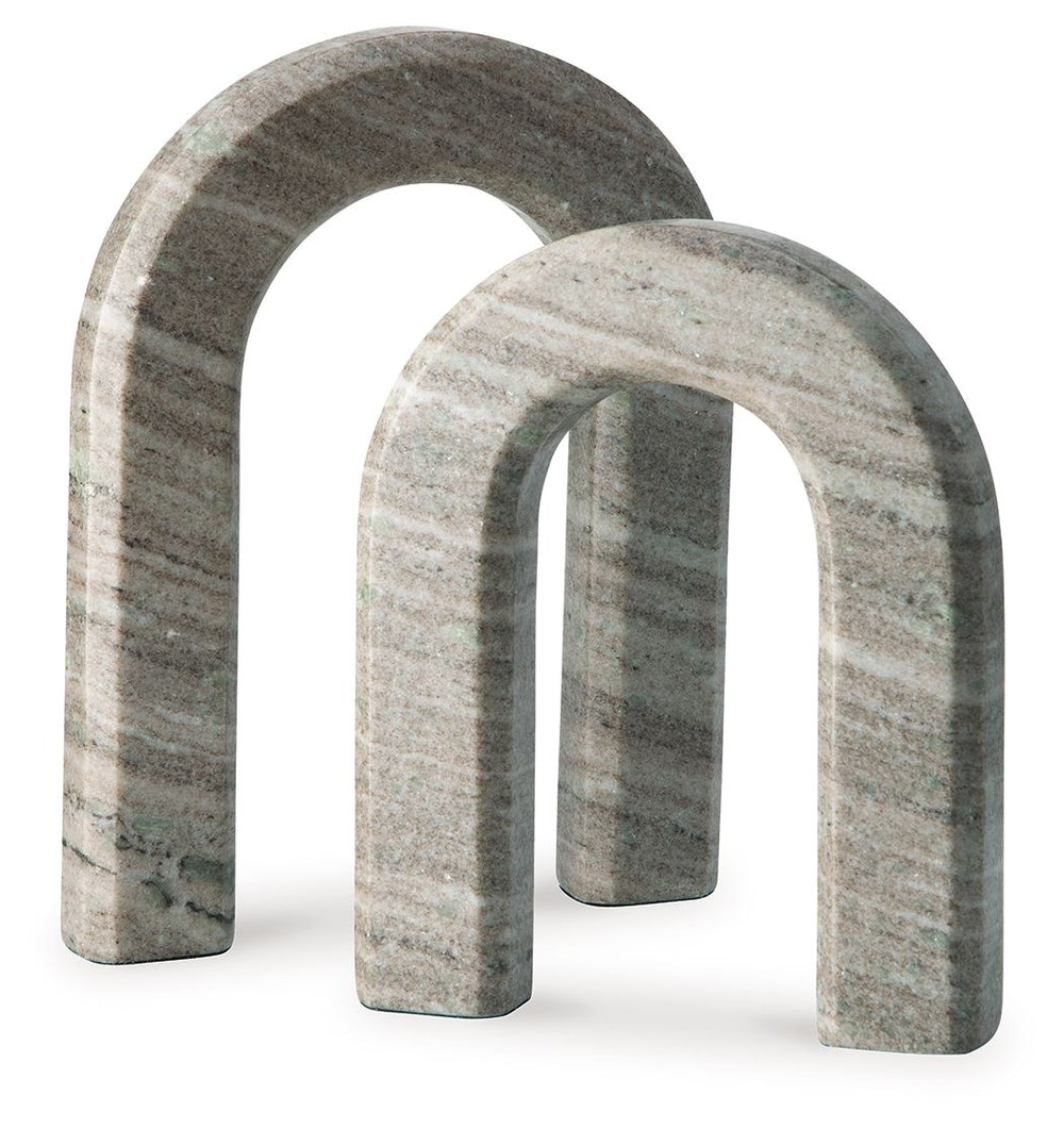 Timeless with its architectural silhouette, this sculpture set elevates your decor with the beauty of natural stone. The taupe marble construction is equally classic and contemporary. Displayed together or placed separately, these pieces maintain a refine