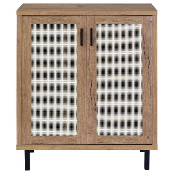  it features double doors framed by airy metal cane-style panels. Inside
