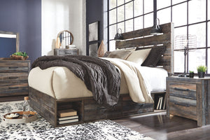  rustic and industrial styles can make one happy marriage. Case in point: this queen panel bed with storage. A refined take on barn board beauty
