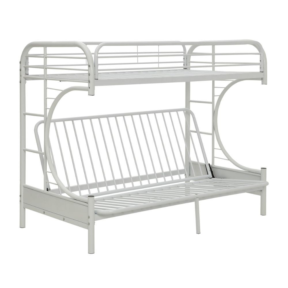 Bring home this Eclipse twin XL over queen-futon bunk bed to let your kids enjoy personal space without compromising on style. The convertible futon feature allows to switch from a sit to sleep position by simply lifting the light weight of the seat