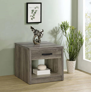  it delivers a natural wood-look design. The table includes a spacious drawer with a bold 