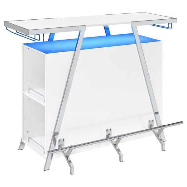 Pull out all the stops to breathe fresh energy and organization into a casual space dedicated to entertainment. Your needs are met with this modular-inspired and contemporary home bar constructed of MDF, paper coating, and veneer, all with a bright white 