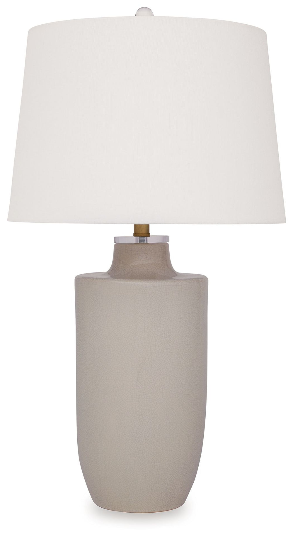 Serve up a simply stunning take on traditional style. The crackled glazed ceramic base of this table lamp is smooth to the touch yet full of visual texture. No need to sacrifice beauty for functionality hereâ€”it captivates while also providing light for 