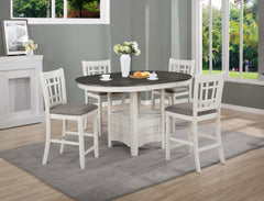 Discover practicality and style with our dining group. With a straightforward design, boasting a rich, dark tabletop contrasted with a white base and chairs, this set is perfect for everyday meals and casual gatherings. The grid-back chairs offer supporti