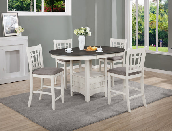 Discover practicality and style with our dining group. With a straightforward design, boasting a rich, dark tabletop contrasted with a white base and chairs, this set is perfect for everyday meals and casual gatherings. The grid-back chairs offer supporti