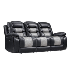 Enhance your living space with the Nikko Dual Recliner Sofa with Hidden Cupholders and Drop Down Snack Tray . This sofa, constructed with hardwood and plywood frames, promises long-lasting durability and stability. Luxurious comfort is ensured with resili