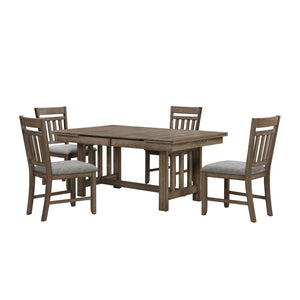  offering both style and functionality. Comprising a dining table and four side chairs