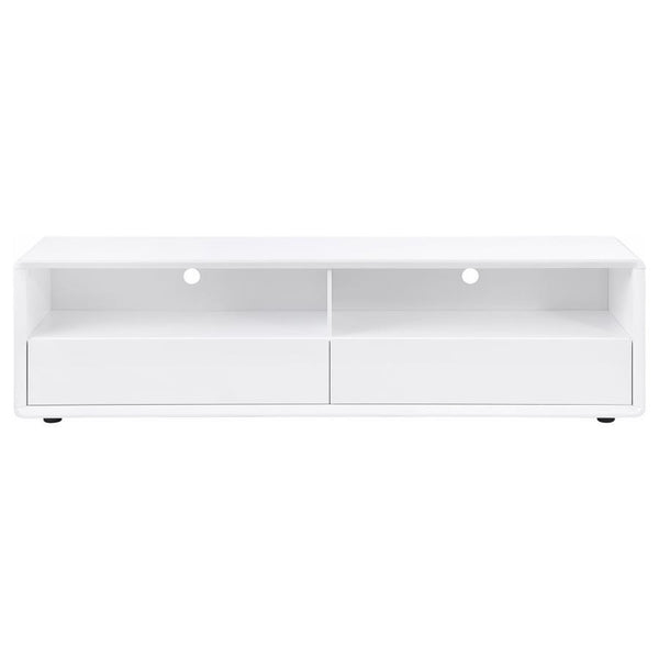 creating an ideal media console for contemporary spaces. Crafted from engineered wood with a white high gloss lacquer finish