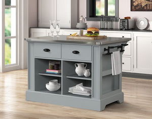Rectangular Kitchen IslandStorage: 3 Drawers & 2 Doors StorageSide Wooden GlideStainless Steel Top2 Rods Included<br/><br/><b>Product Features</b><ul><li>Rectangular Kitchen Islandâ€§Storage: 3 Drawers & 2 Doors Storageâ€§Side Wooden Glideâ€§Stainless Ste