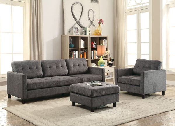 By creating a warm and inviting style in your home with the Caesar collection. This gray upholstered sofa will bring you a modern and comfortable sensation in the living room. Featuring track arms, loose back and seat cushion, squared legs, and multi-func