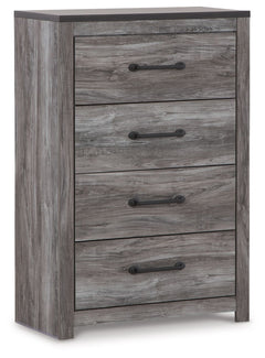Alluring smoky gray hues create an ambiance that just feels right. This 4-drawer chest has a charming wood-like appeal enriched by a two-tone, textured look. Light neutral shades contrasted by a dark charcoal finish bring a refined yet relaxed feel to con