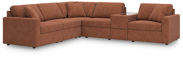 Looking cool and contemporary is great. But when it comes down to it, youâ€™re all about low-maintenance lounging. With the performance fabric on this sectional with console, cleaning spills is a breeze. Its customizable modular design caters to your ever