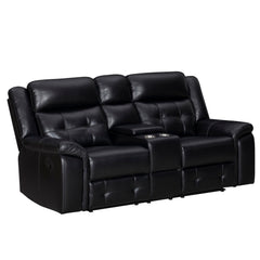 Meet Clayton, the ideal loveseat that perfectly combines comfort and practicality. This loveseat is perfect for any evening with its manual recline feature and a convenient console equipped with cupholders. The inherently cleanable faux leather makes main