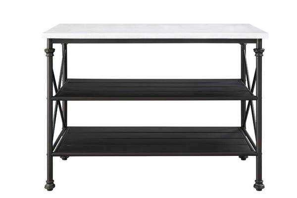  simple color. The Brahm Kitchen Island gives off a light and airy feel to a compact cooking space. Clean-lined metal frame is topped with a artificial stone top