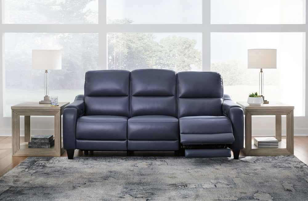 This power reclining sofa with matching loveseat set puts a sleek twist on laid-back living. It satisfies your desire for comfort without being bulky in design, thanks to subtly incorporated one-touch reclining and adjustable headrests. With chic exposed 