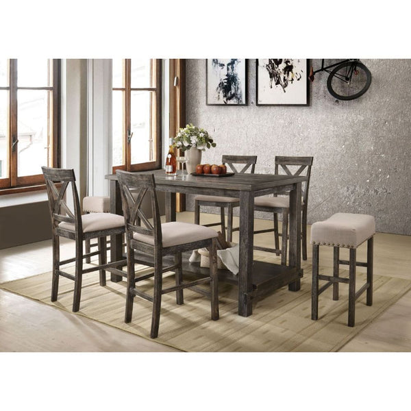The Martha II Counter Height Table will anchor any dining area in effortless style. This rectangular wood table features a sturdy wood top, lower display, storage shelf and is perfect for weekday meals and family gatherings alike. The versatile table is d