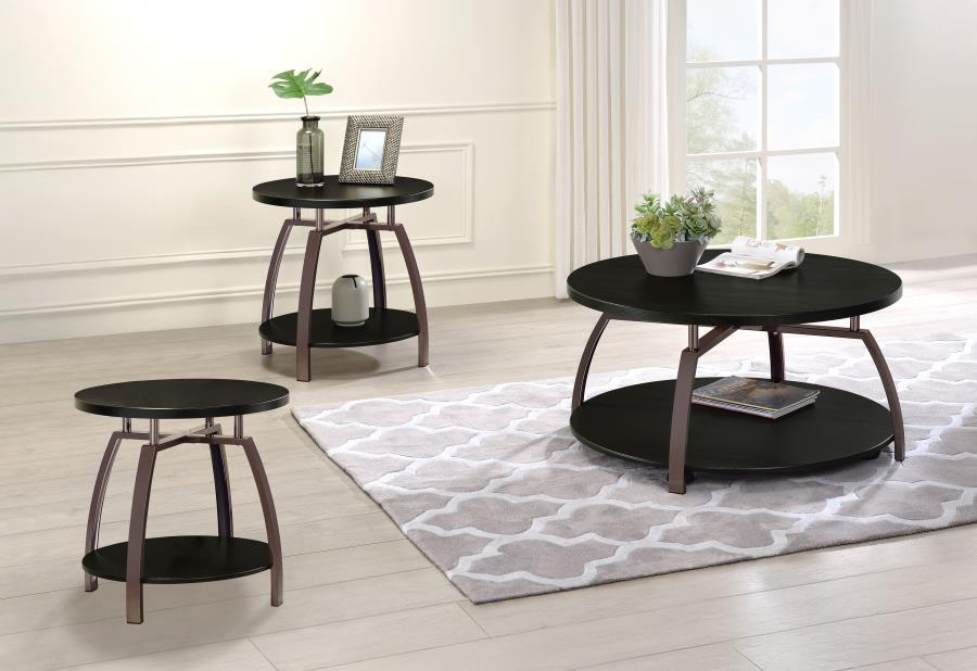 Dacre - 3 Piece Round Coffee And End Table Set - Dark Charcoal
