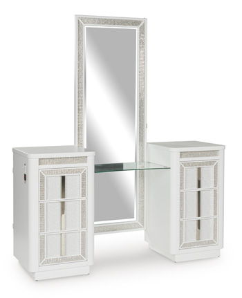 Transform your bedroom with this chic vanity. Its modern design and glamorous details create a sophisticated retreat. The built-in LED lighting and rhinestone-framed drawers add style and practical storage. Let your sanctuary shineâ€”and never let anyone 