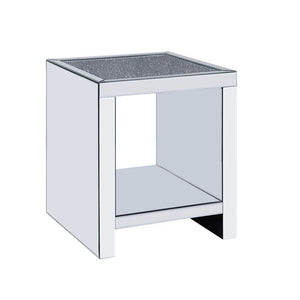 The Malish End Table will add a contemporary touch to any room in your home. With its clean lines, this brilliant square occasional table showcases a distinctive style for an intriguing look. The table features a fully mirrored beveled frame and tempered 