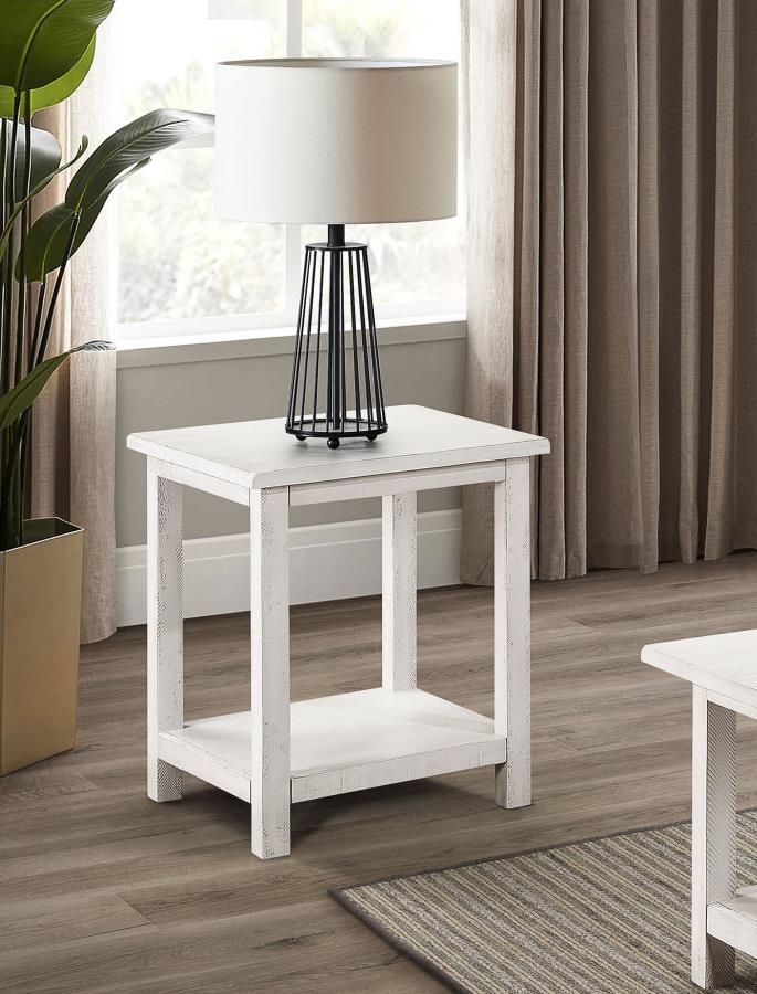 Blending rustic warmth with functional design, this end table enhances your living room with cozy style. Built from pine wood and reinforced with engineered wood, it features a square silhouette suited for farmhouse or casual interiors. Its open lower she