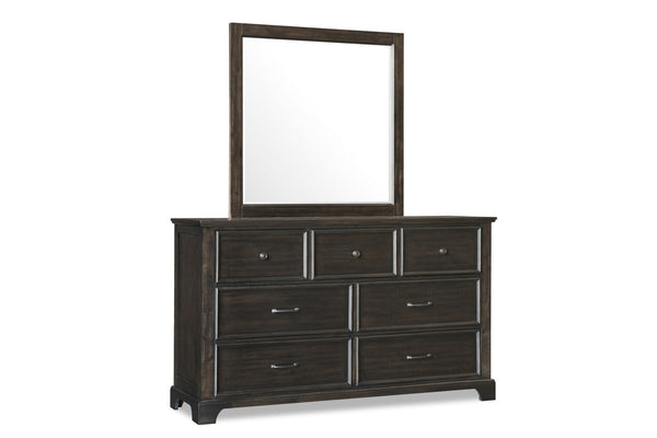 The Stafford County Wood 7 Drawer Dresser in walnut brown combines quality craftsmanship with contemporary design. Crafted from solid acacia, manufactured woods, and acacia veneers, this dresser is built to last and enhances any bedroom with its beauty. T