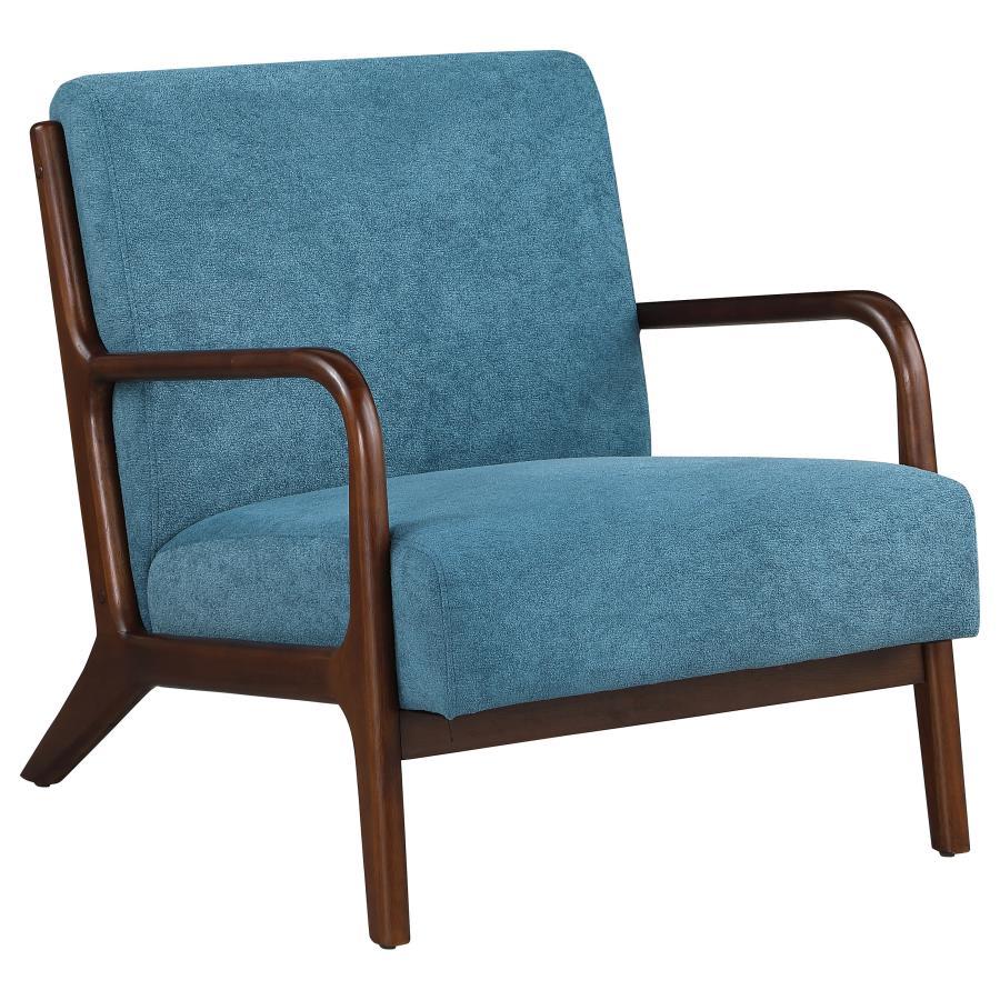 Infuse a little color into your existing space with a modern accent armchair. Its understated upholstery is soft and welcoming, perfectly complementing surrounding decor for a seamless look. The chair is built with a structured wood frame, complete with g