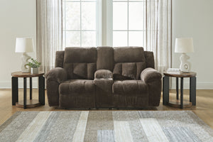  this extra-spacious reclining loveseat with console is a masterclass in accessible style. Plush